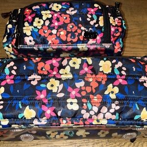 Lug Trolley & Mini Trolley Blue Black Multicolor Floral Cosmetic Bags Lot Of 2